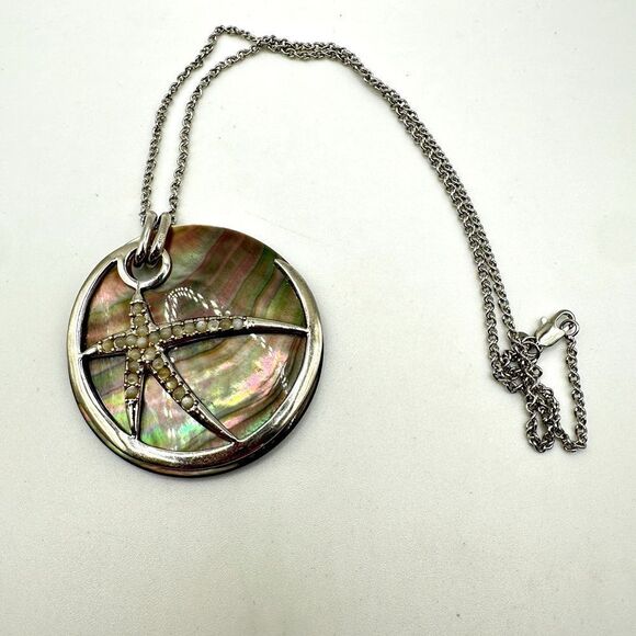 Abalone Shell, Mother of Pearl Cabochon 925 pendant on 18" 18KT, GP necklace! - Picture 1 of 12